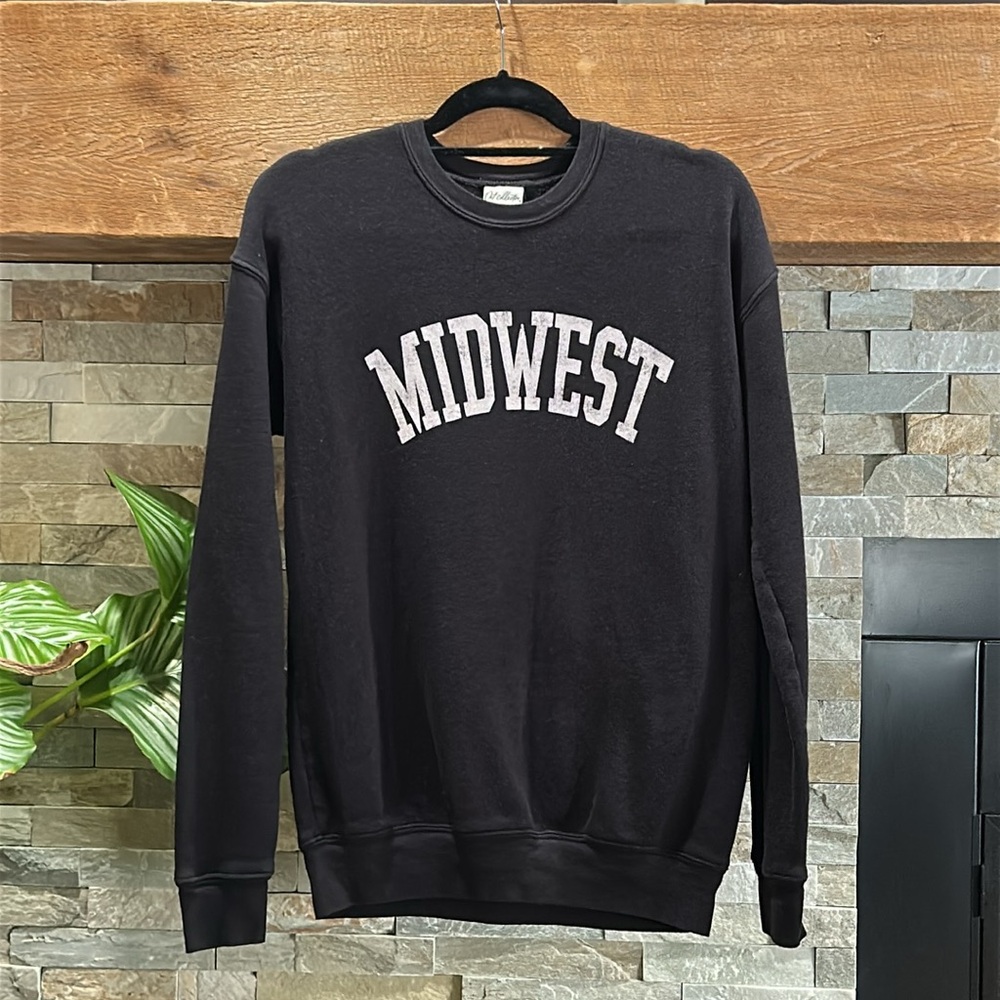 OAT COLLECTIVE Black MIDWEST Crewneck Sweatshirt Small - Picture 2 of 5